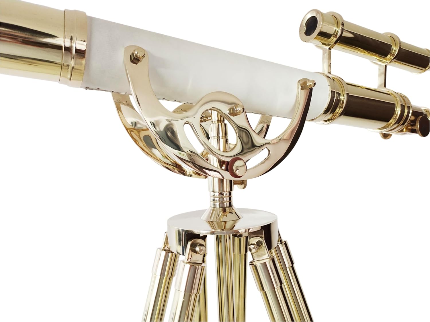 Double Barrel Shiny Brass Vintage Floor Telescope with Wooden Tripod