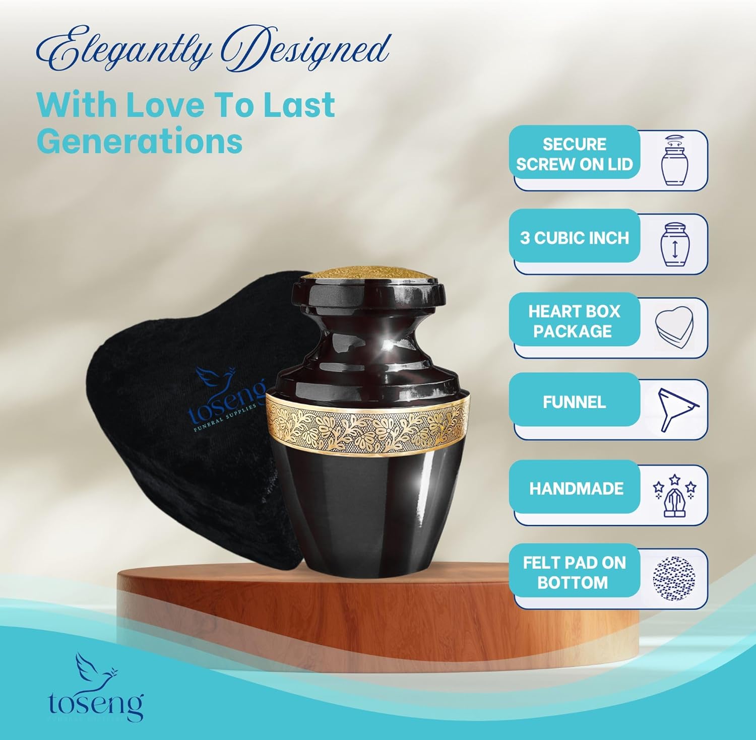 Handcrafted Decorative Urn for Ashes - Aluminium Enamel Cremation Urn with Velvet Bag