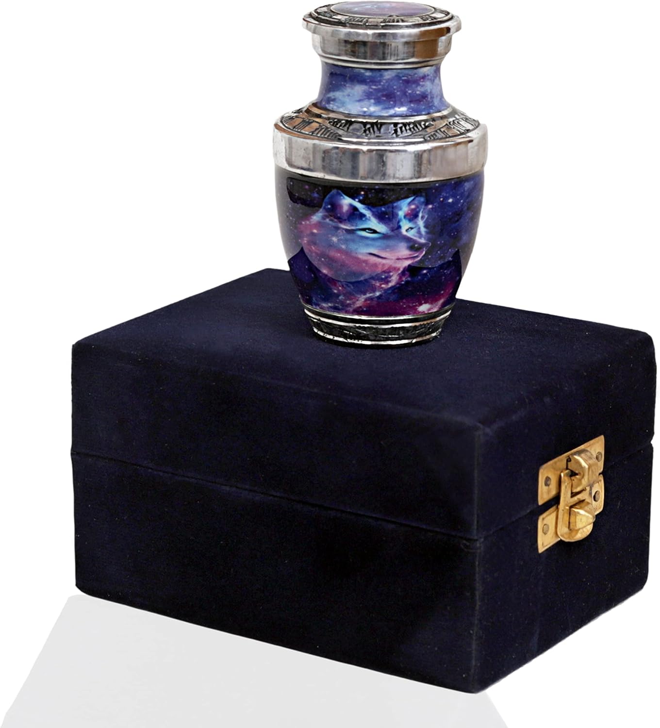 HLC Galaxy Wolf Mini Urn with Velvet Box Bag - Affordable Ashes Keepsake 35 cuin