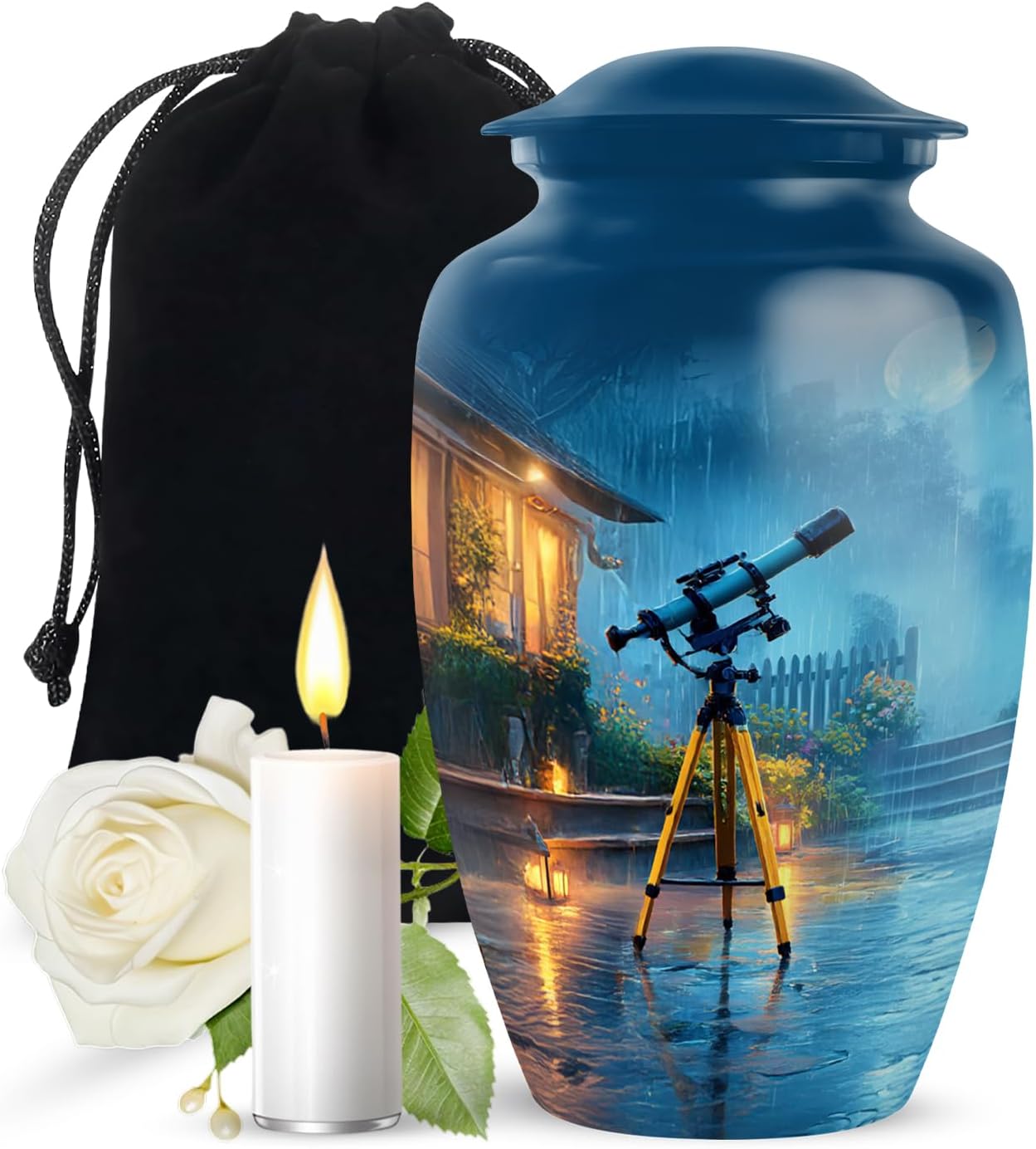 JAGASY 10 Inch Aluminum Ash Urn - Decorative Memorial Cremation Urn for Adult