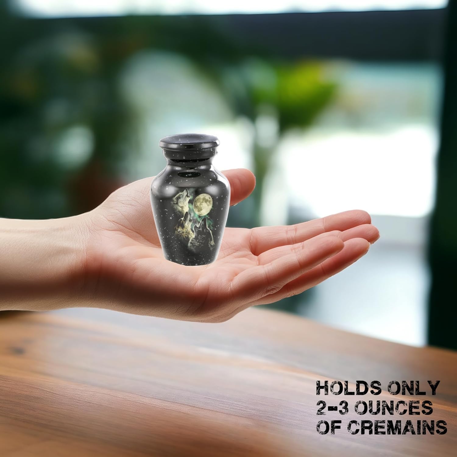 Forever Urns Mini Cremation Urn with 3 Wolves Theme Set of 4 3 cu in Multicolor Handcrafted