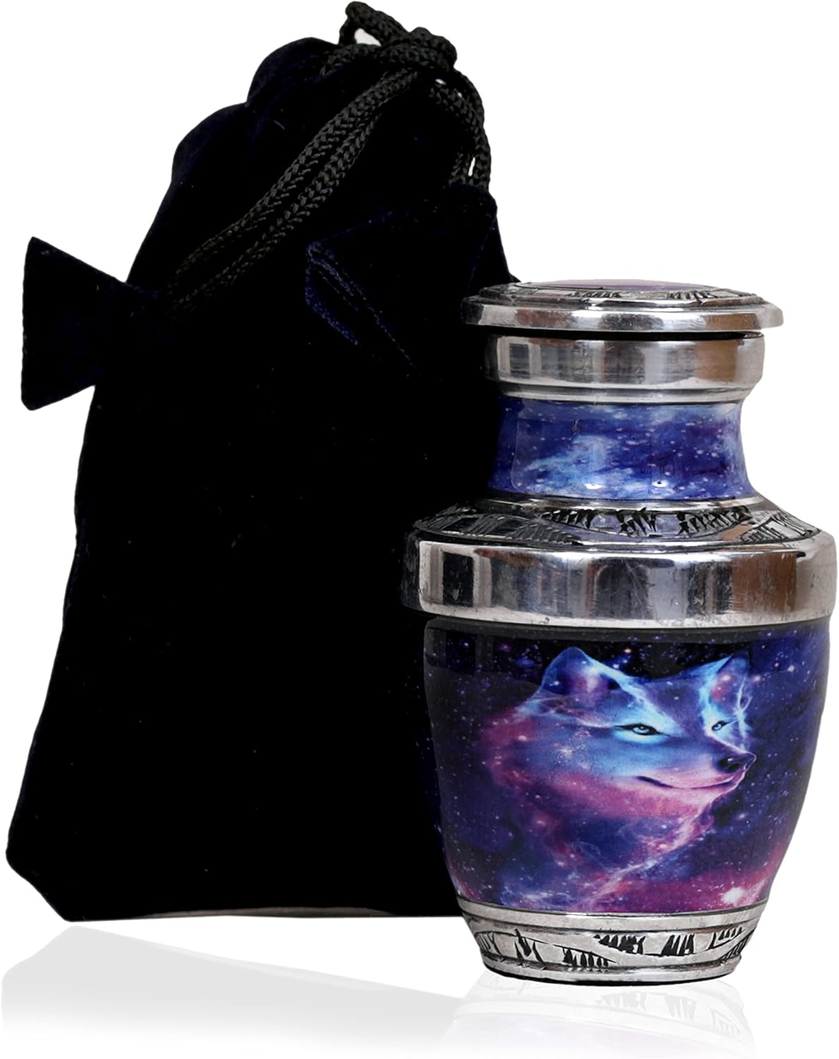 HLC Galaxy Wolf Mini Urn with Velvet Box Bag - Affordable Ashes Keepsake 35 cuin