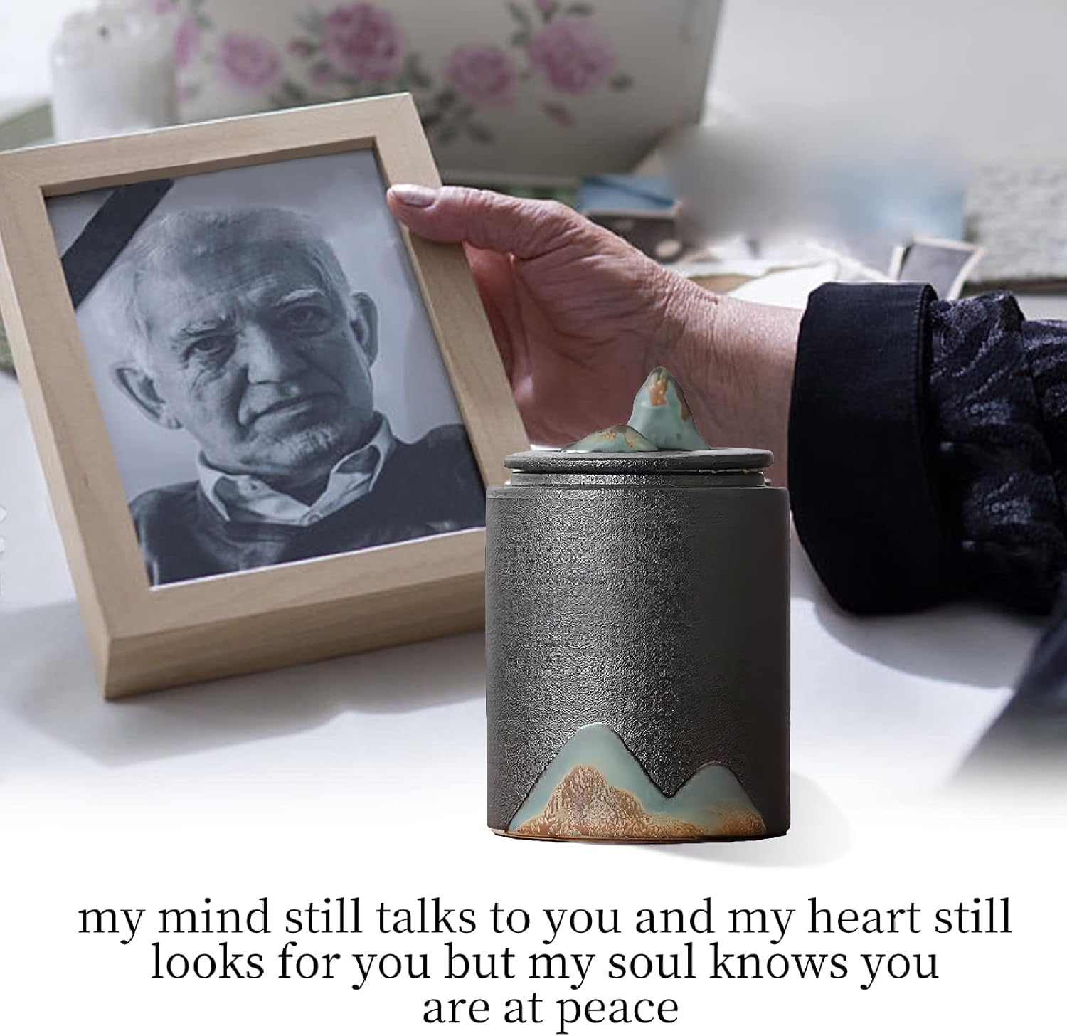 Black Small Urn Ashes Keepsake - 35 Inch Ceramic Memorial Urn for Human and Pets