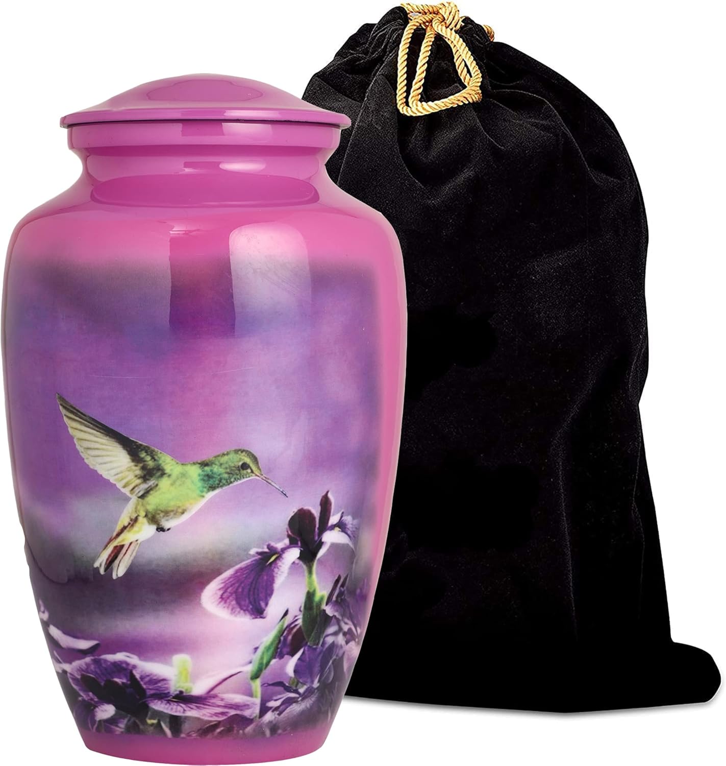 Purple Hummingbird Cremation Urn for Adults - Large Decorative Memorial