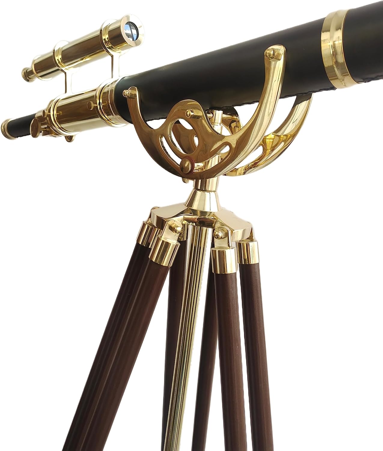 Vintage Double Barrel Brass Telescope with Leather Tube