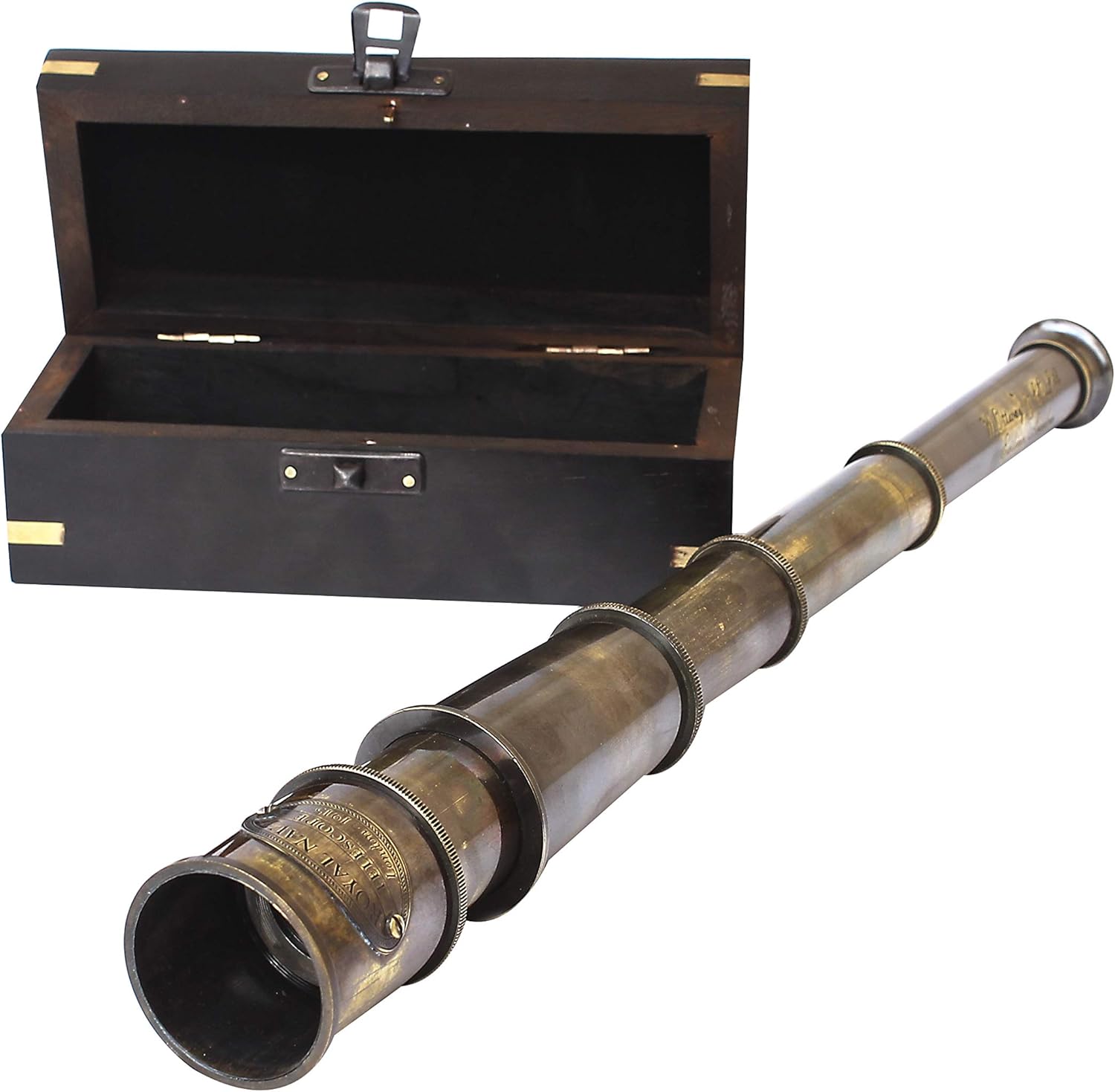 Antique Brass Handheld Telescope 17 - Vintage Pirate Spyglass with Decorative Wooden Box
