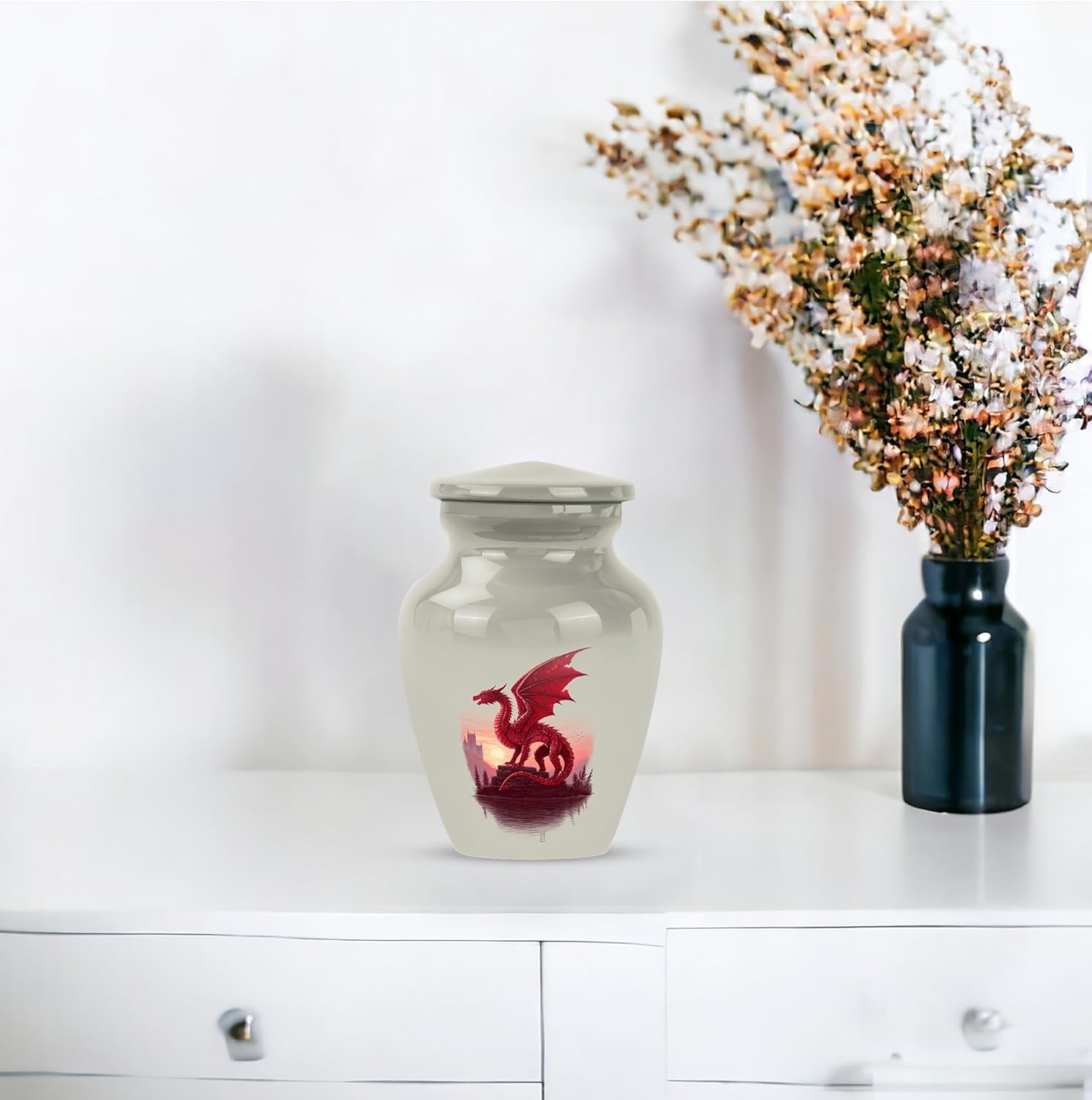 Red Dragon Urn Set for Ashes 3 Inch Size 2 Pieces