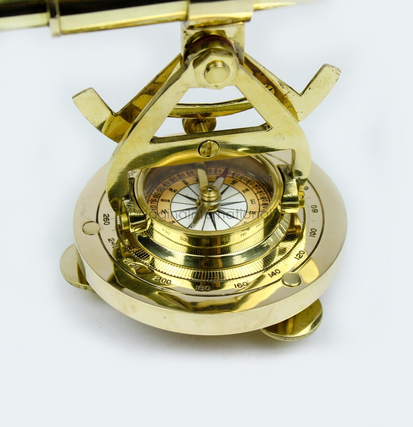 Maritime Polished Brass Telescope Compass with Level Meter Decorative Accent Yellow