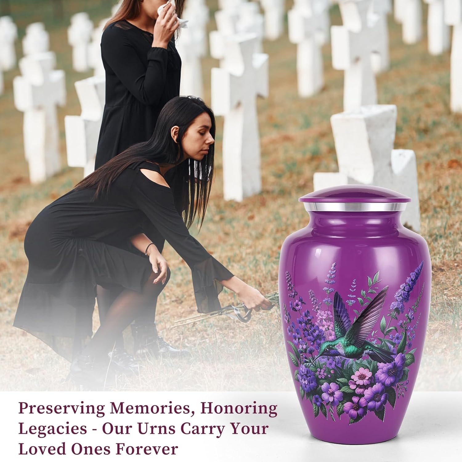 Suruim Purple Hummingbird Urns for Human Ashes - Large Size Adult Female Keepsake for Mom or Mother