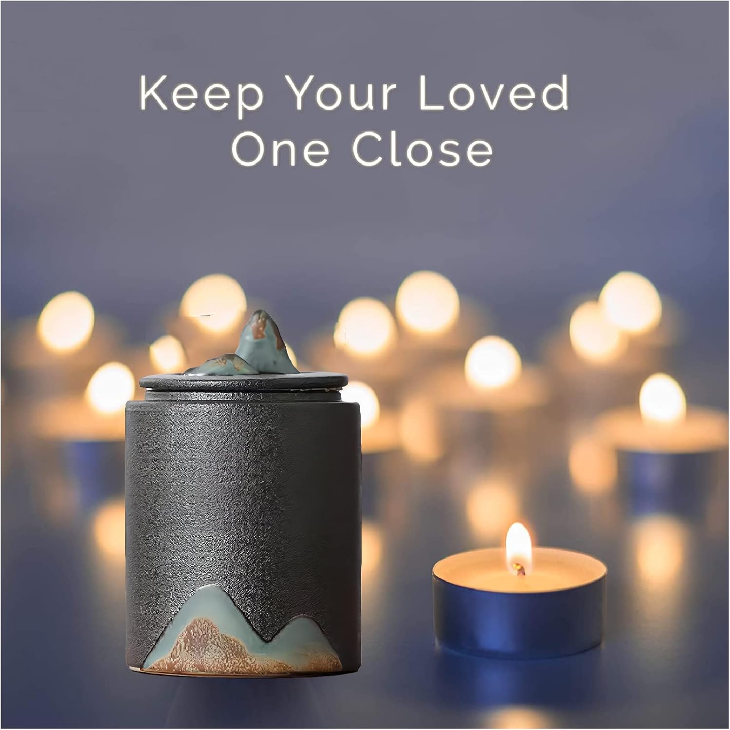 Black Small Urn Ashes Keepsake - 35 Inch Ceramic Memorial Urn for Human and Pets
