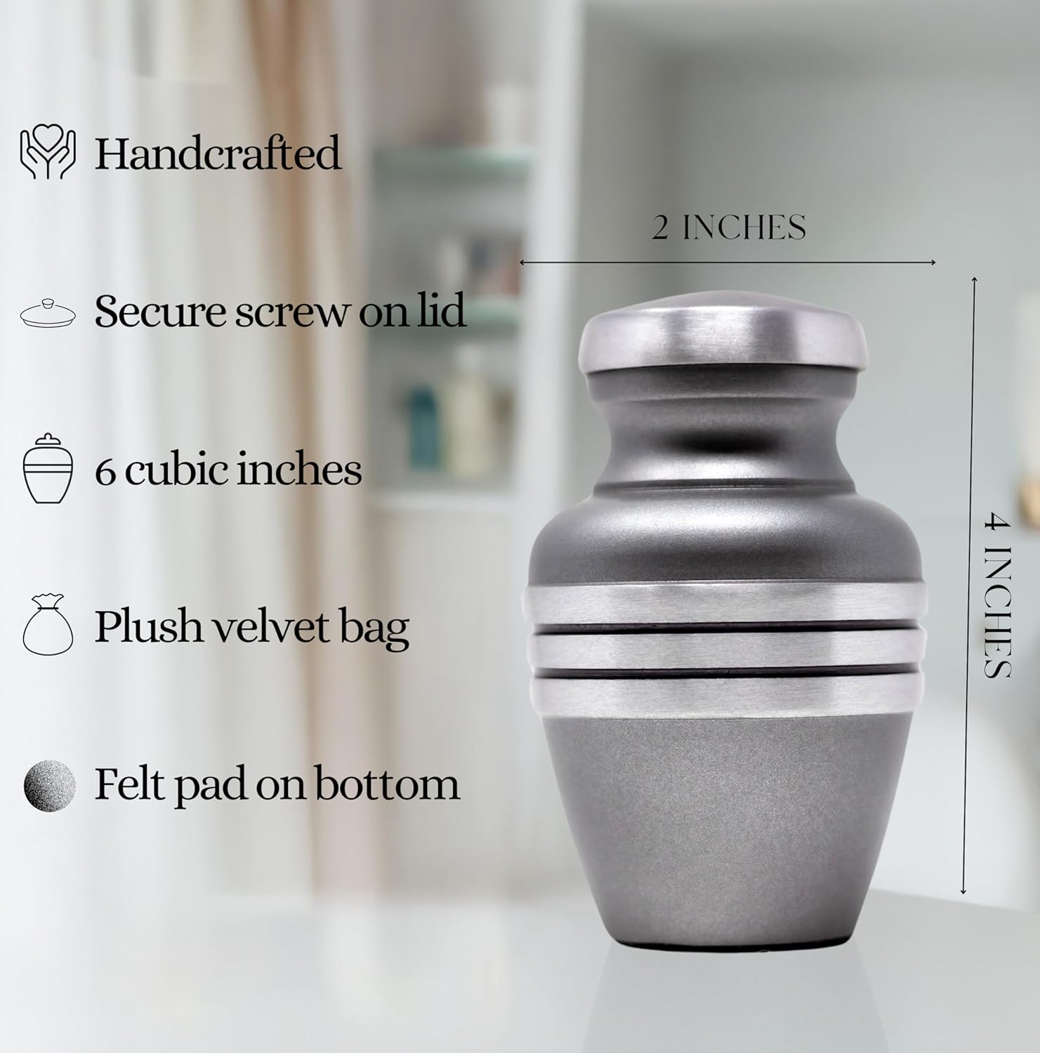 Pewter Small Urn for Human or Pet Ashes - Keepsake Urn with Velvet Bag