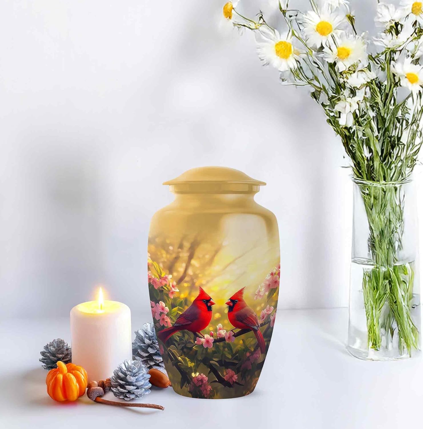 Cardinal Urns for Adult Ashes - Medium Size Yellow 6 Inch Decorative Burial Urn