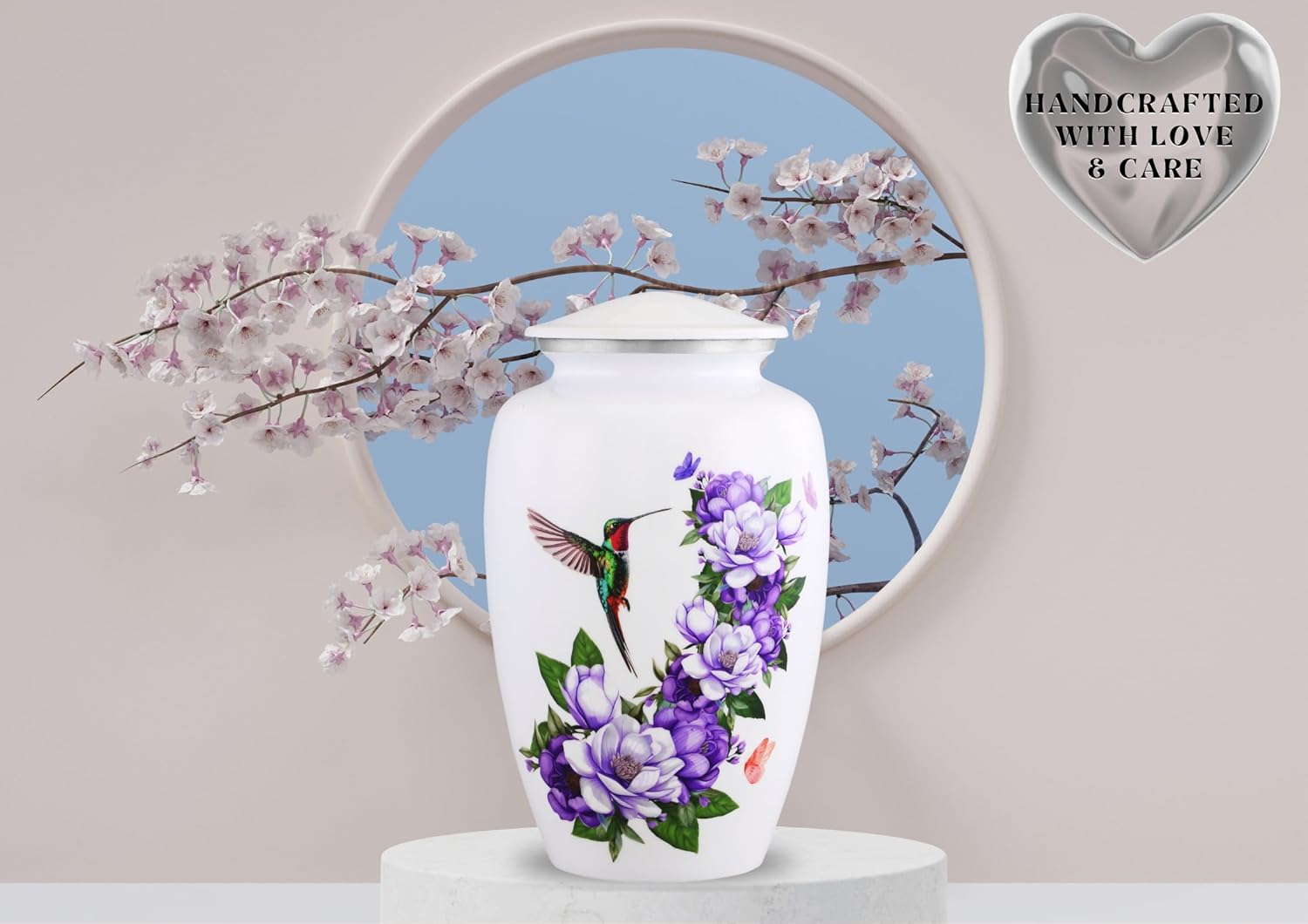 Humming Bird with Magnolia Flower Cremation Urn for Human Ashes - Decorative Urn for Adults