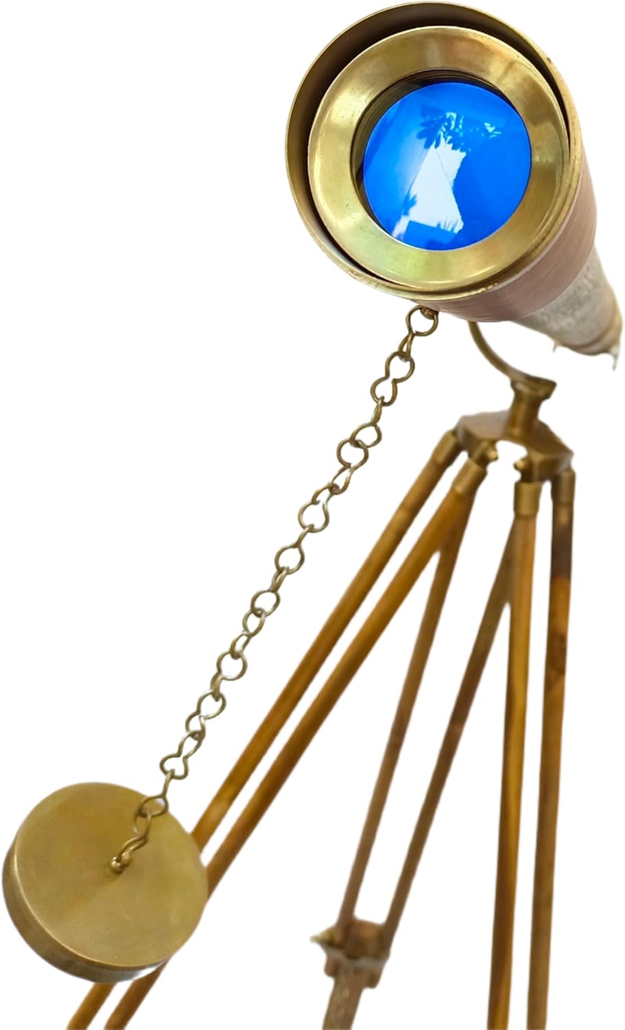 Nautical Vintage Solid Antique Brass Telescope with Leather Sheath and Wooden Tripod