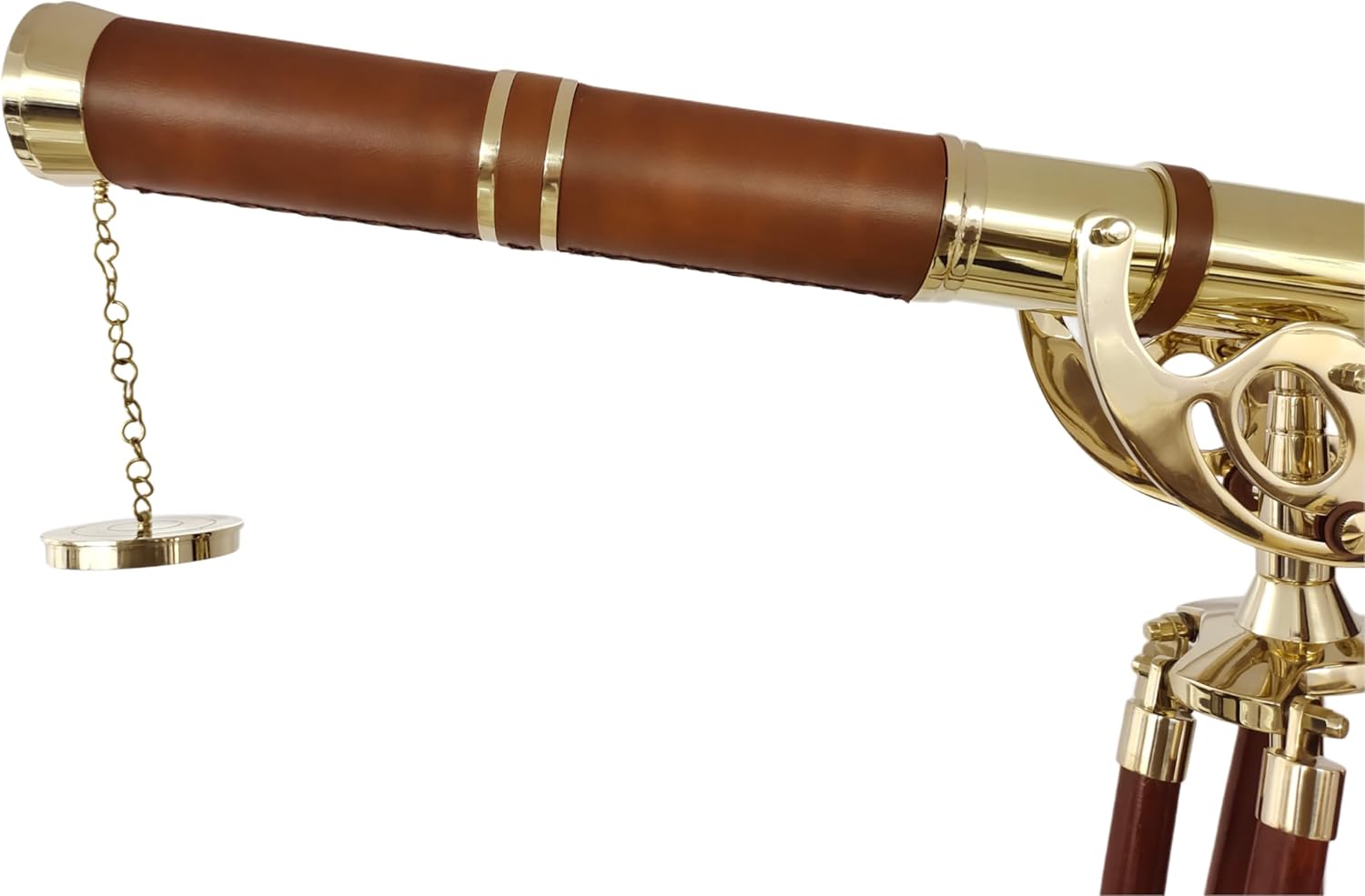 Vintage Brass Double Barrel Marine Telescope Floor Standing Wooden Tripod Collectible Home Office Decor