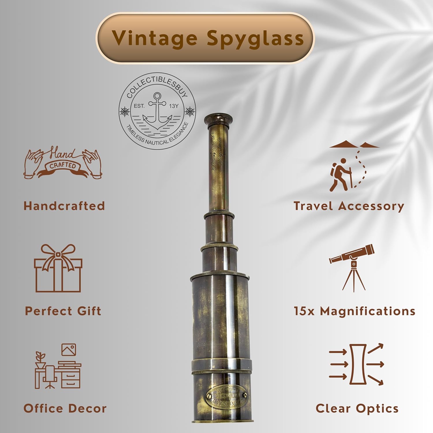 Brass Nautical Telescope 16 Inch Vintage Spyglass with 15x Magnification