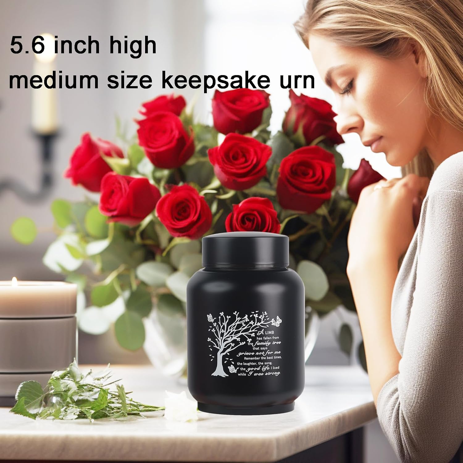 6 Inch Family Tree Memorial Urn for Ashes - Stainless Steel Cremation Urn with Limb Has Fallen Engraving