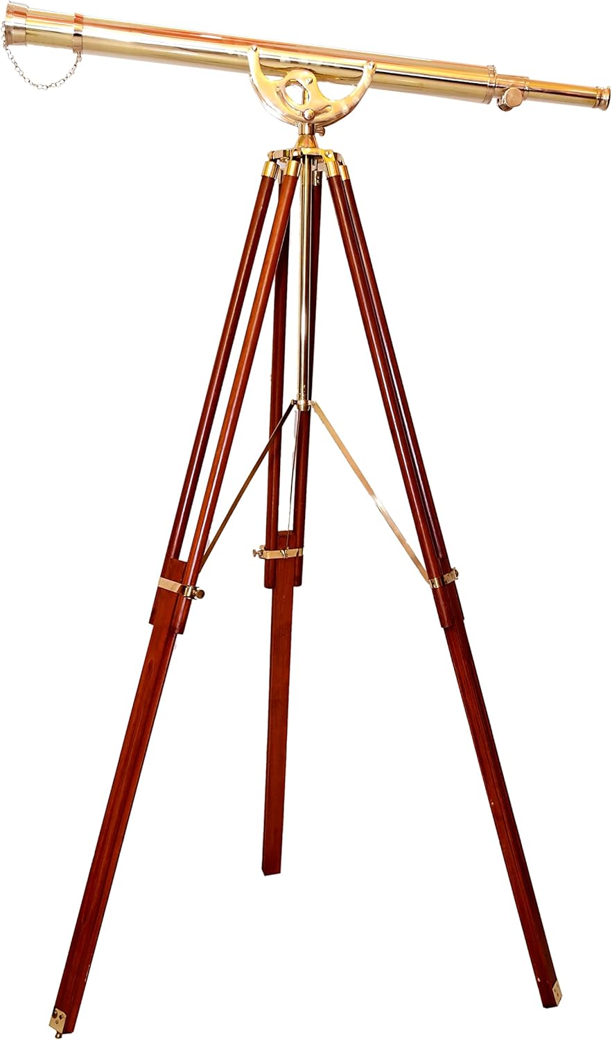 Vintage Anchor Master Telescope Floor Stand 62 Inch Brass Wood