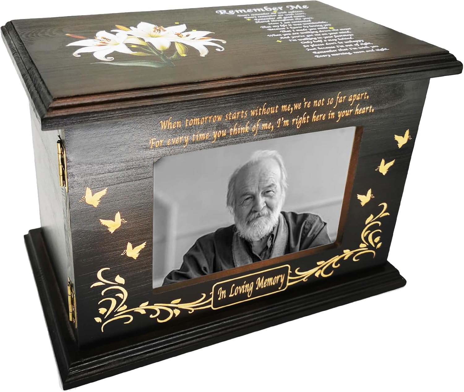 Cremation Urn for Human Ashes Walnut Wooden Urn with Photo Frame 270 Cubic Inches Capacity