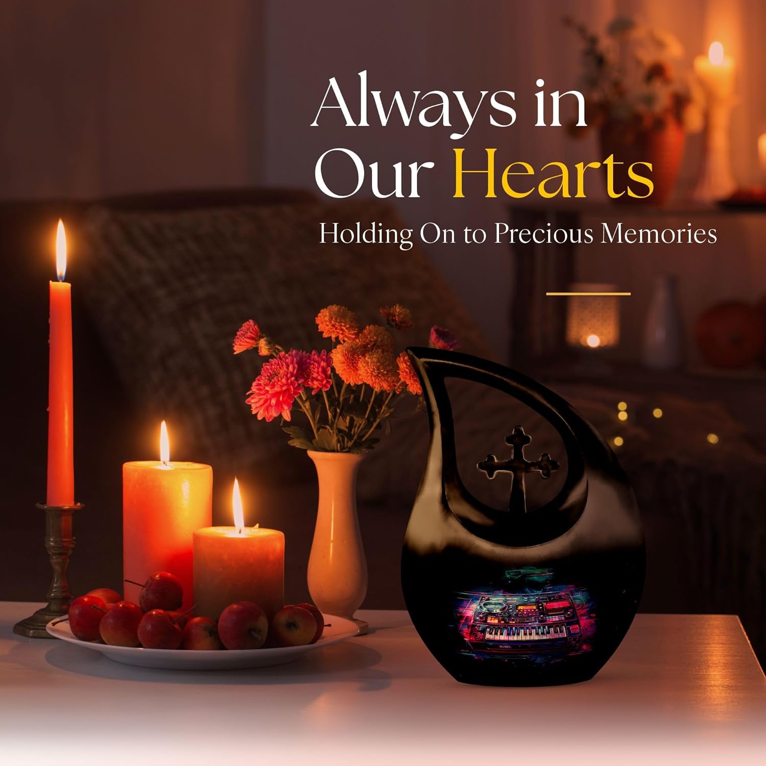 Music Keyboard Cremation Urn for Human Ashes - 10 Inch Decorative Urn for Dad and Mom