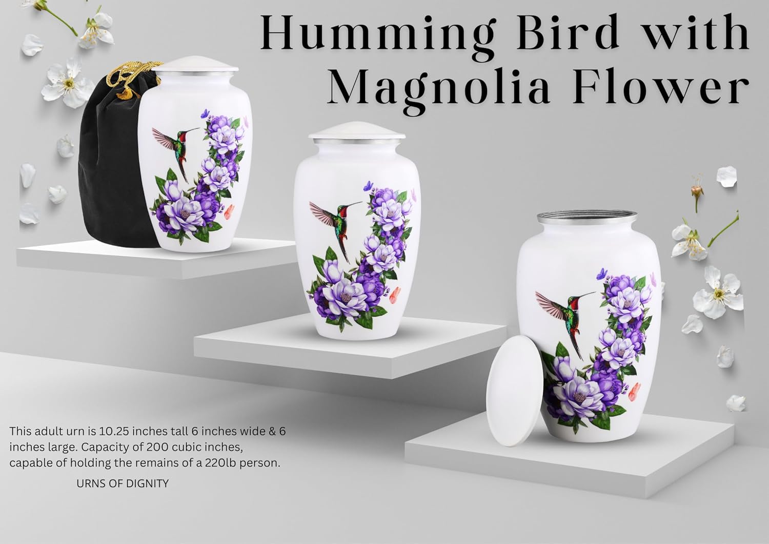 Humming Bird with Magnolia Flower Cremation Urn for Human Ashes - Decorative Urn for Adults