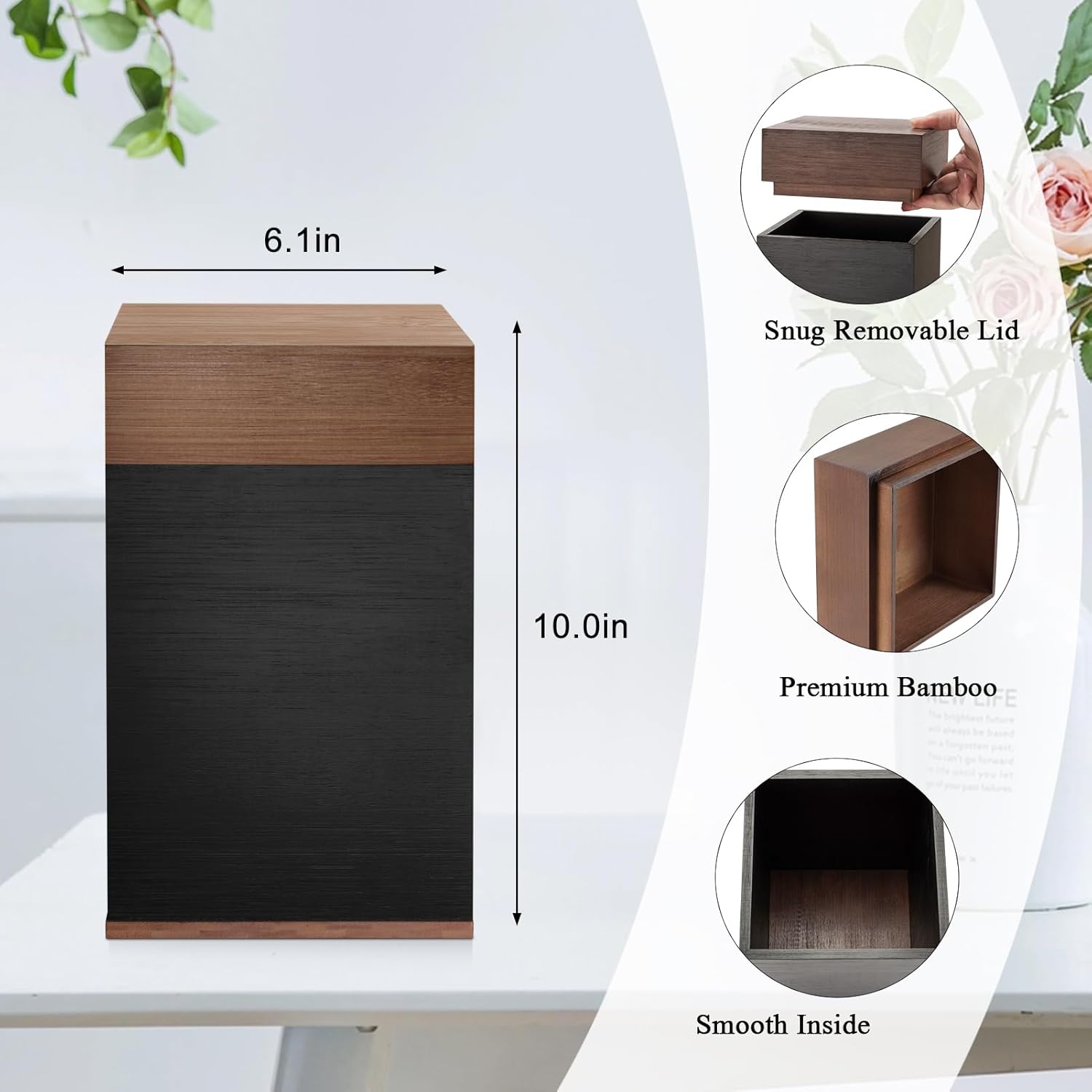 SOITIS Handcrafted Walnut Wood Urn for Ashes - Large Adult Cremation Urn with Bamboo Top and Base