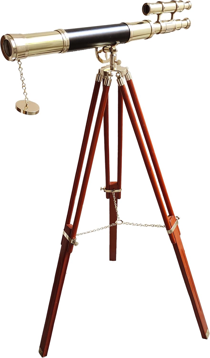 Navy Vintage Telescope with Brass Finish and Wooden Tripod