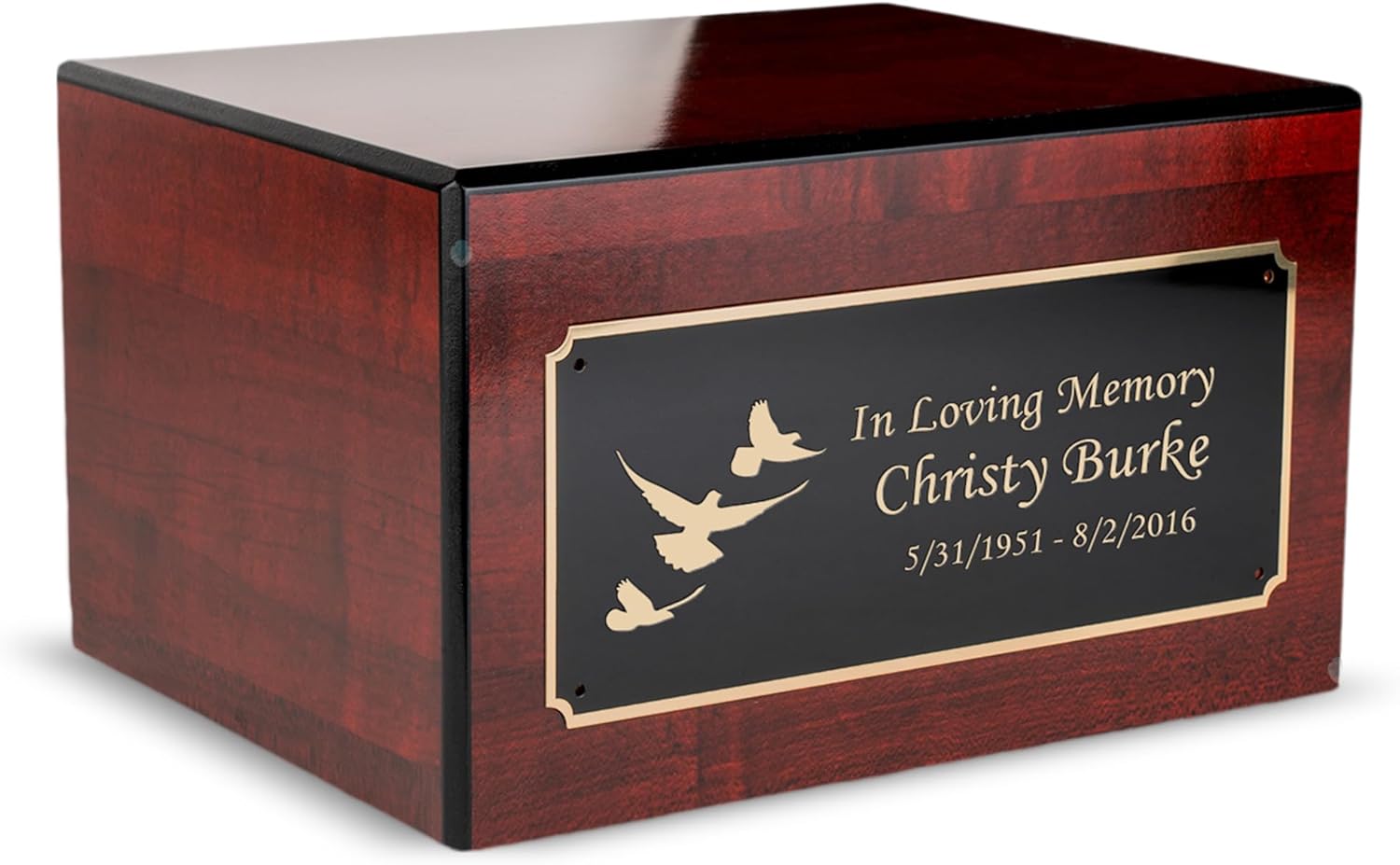 GetUrns Heritage Adult Cherry Wood Cremation Urn Box with Dove Engraving