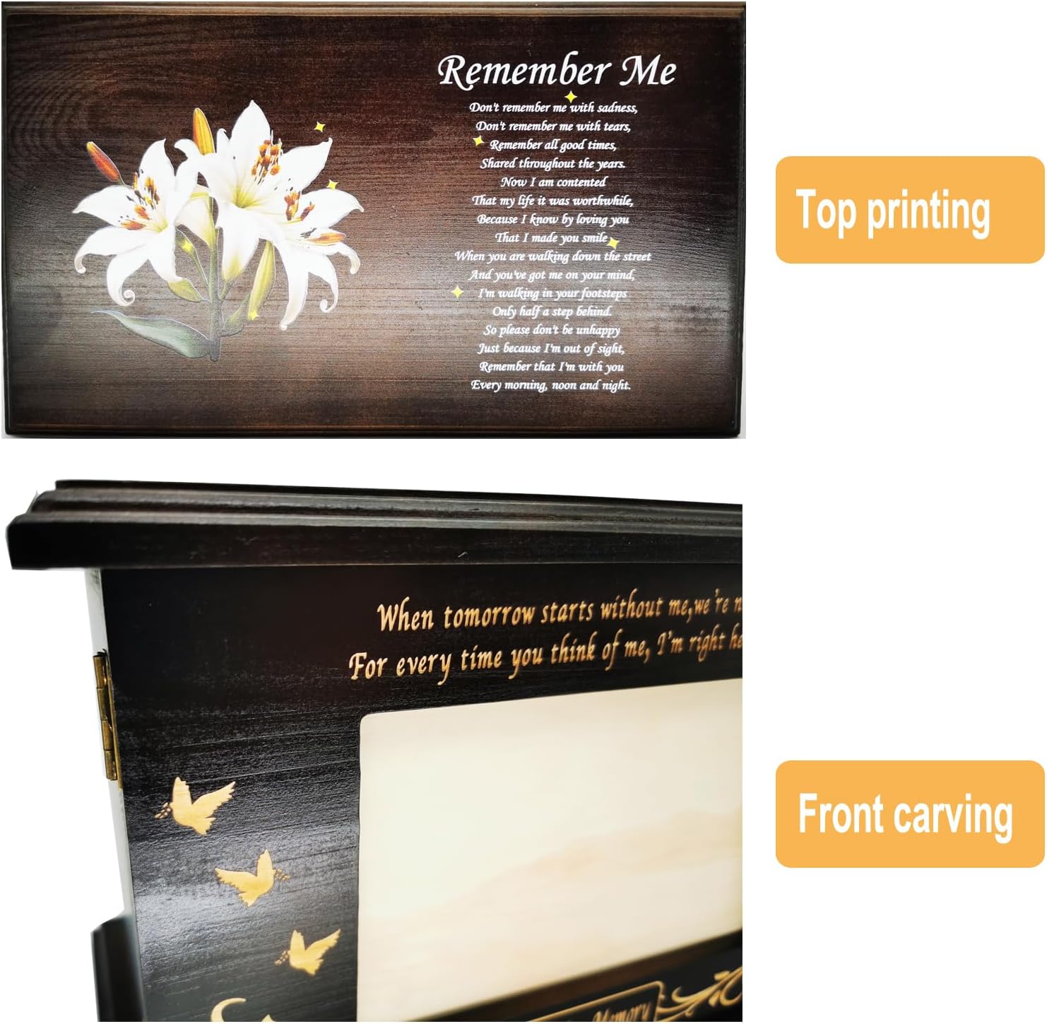 Cremation Urn for Human Ashes Walnut Wooden Urn with Photo Frame 270 Cubic Inches Capacity