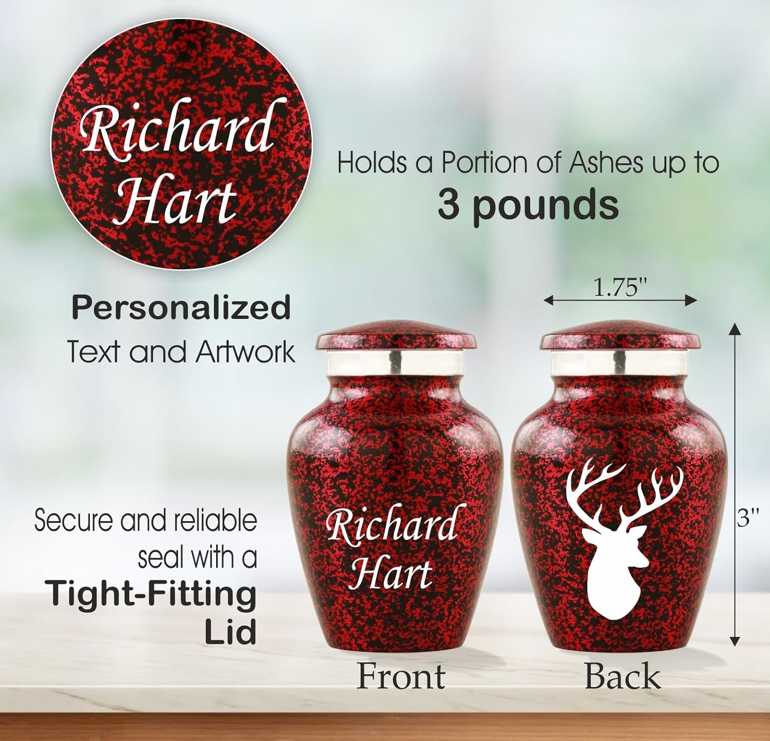 Personalized Engraving Grazing Deer Cremation Urn - Decorative Keepsake for Human Ashes