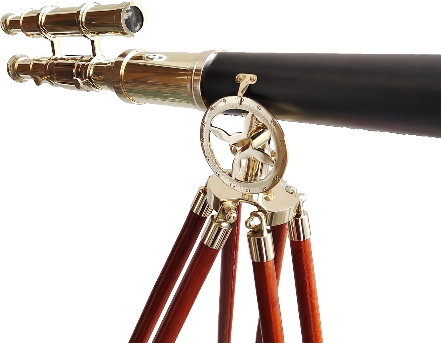Navy Vintage Telescope with Brass Finish and Wooden Tripod
