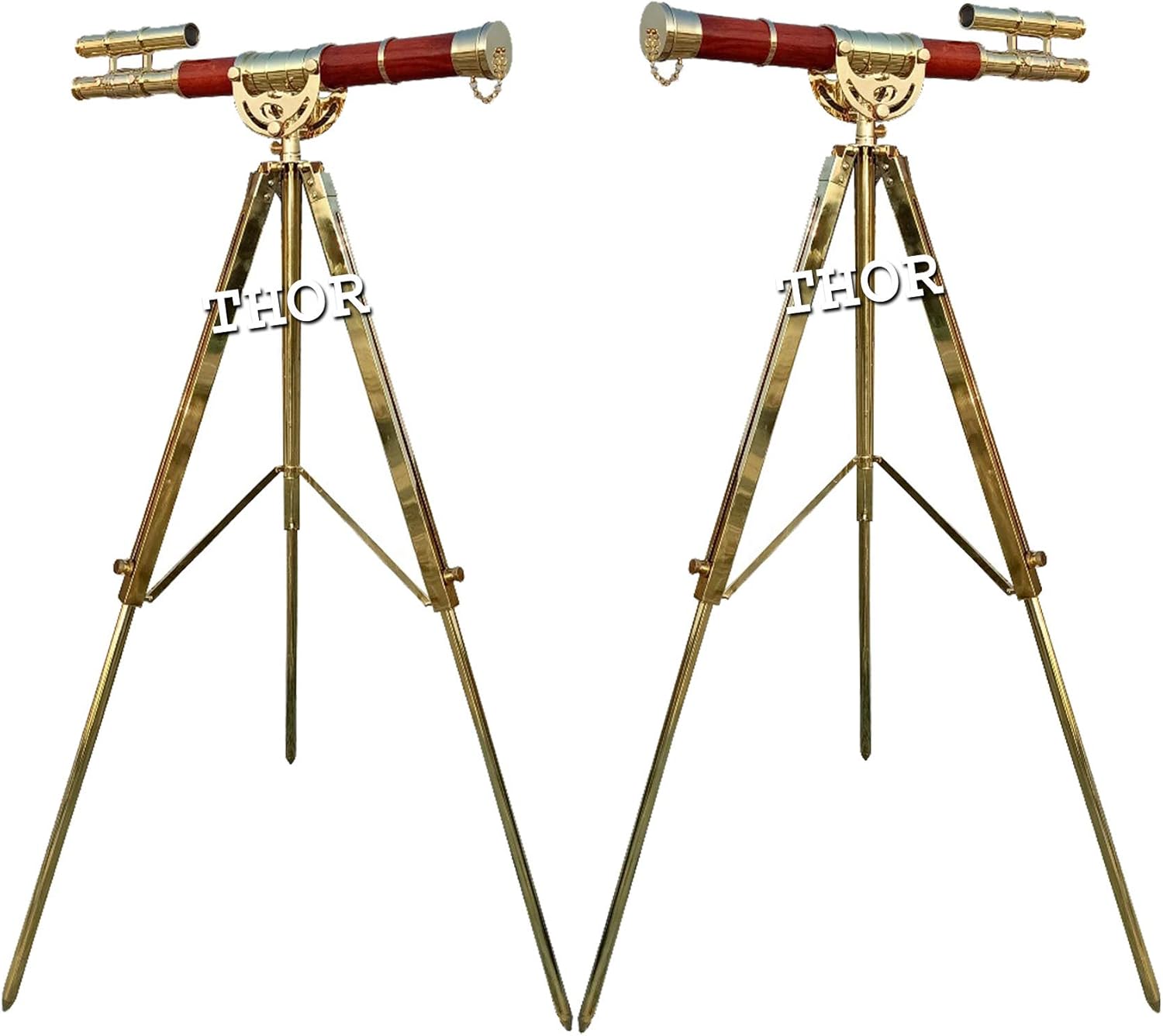 Floor Standing Brass Telescope with Red Leather Double Barrel Nautical Home Decoration 27 Rustic Vintage Home Decor Gift