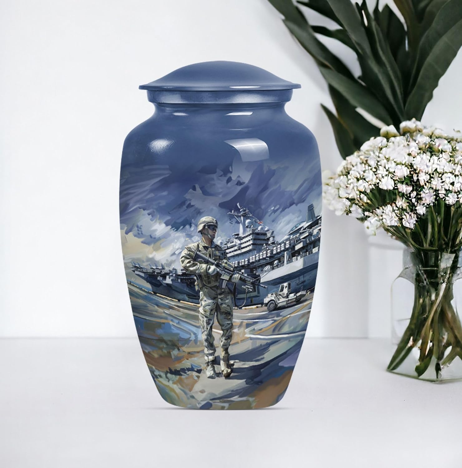 Military Urns Decorative Urns - 10 Inch Metal Urn for Ashes