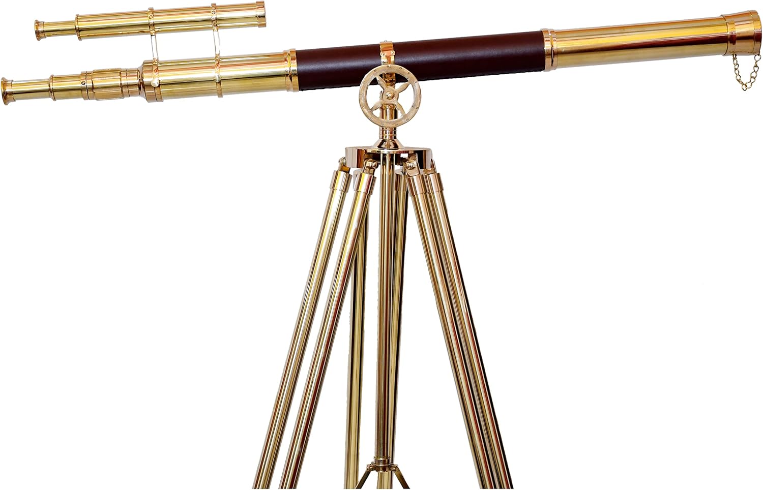 Royal Nautical Vintage Shiny Brass Double Barrel Telescope Floor Standing