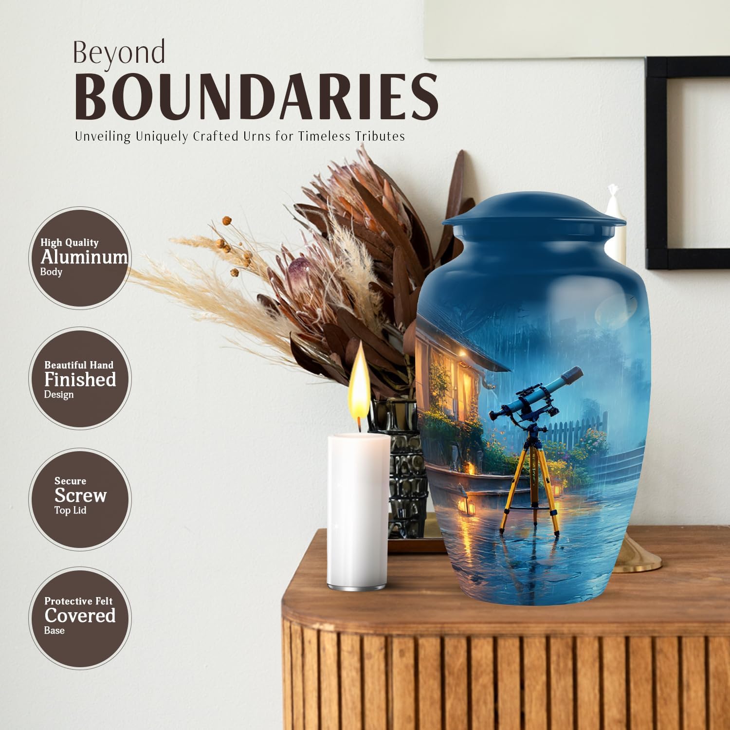 JAGASY 10 Inch Aluminum Ash Urn - Decorative Memorial Cremation Urn for Adult