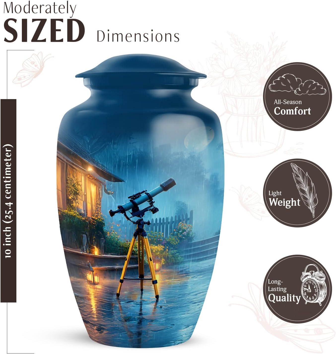 JAGASY 10 Inch Aluminum Ash Urn - Decorative Memorial Cremation Urn for Adult