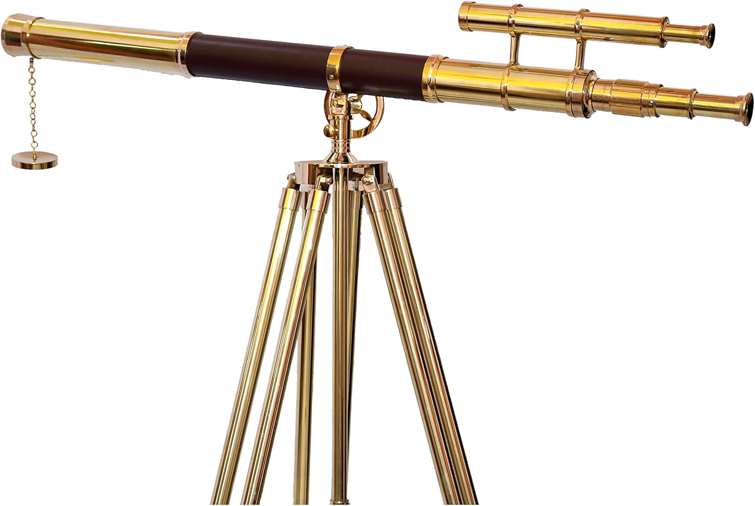 Royal Nautical Vintage Shiny Brass Double Barrel Telescope Floor Standing