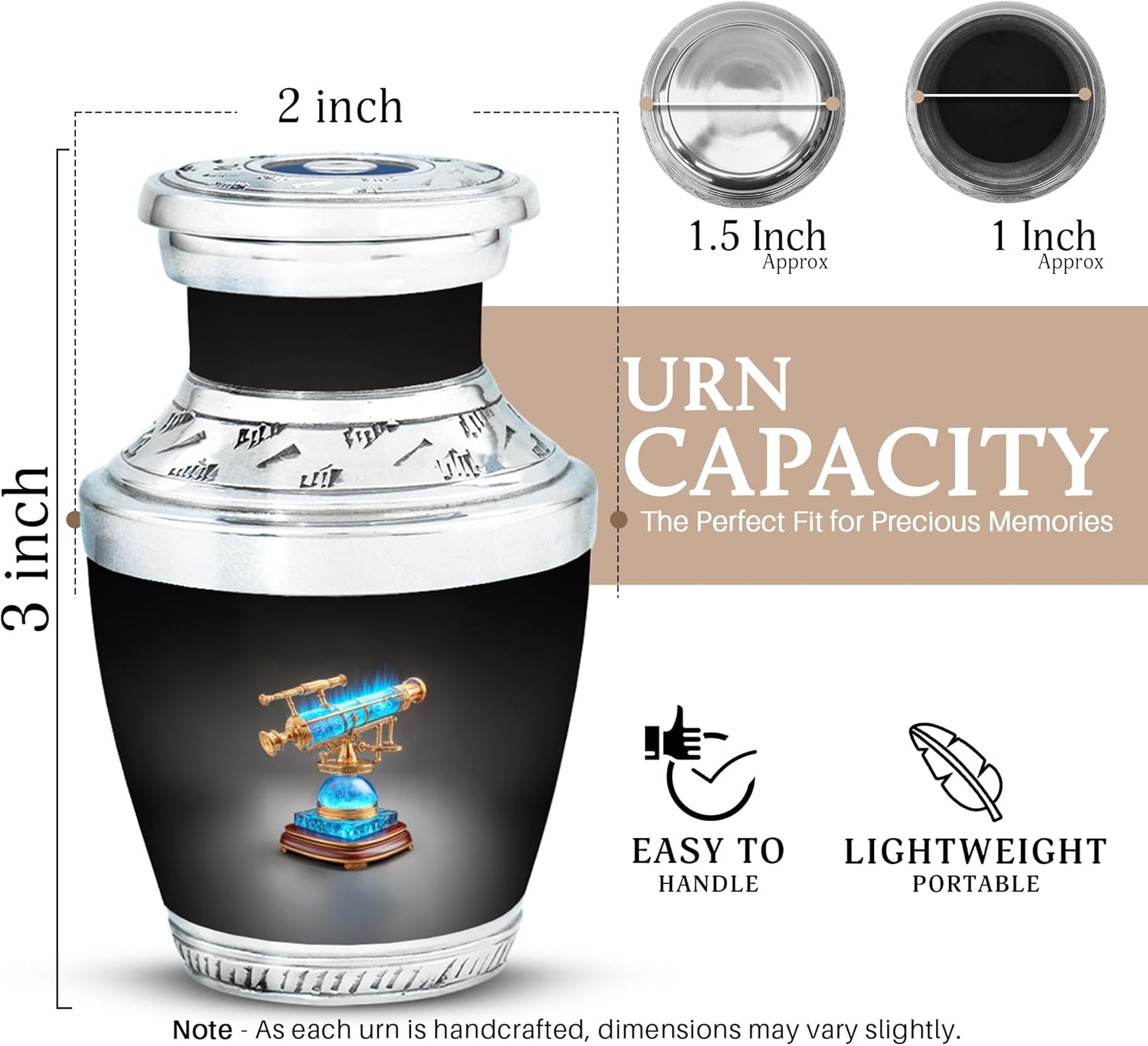 Telescope Decorative Urns Set of 2 - 3 Inch Keepsake Urns for Adult Ashes