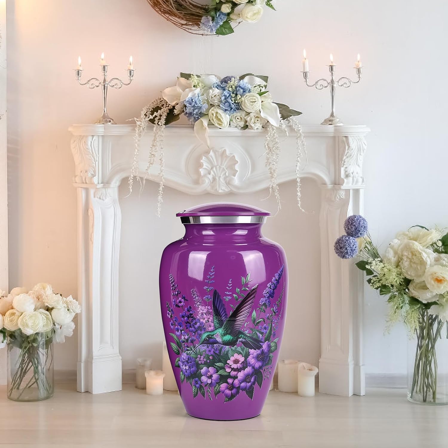 Suruim Purple Hummingbird Urns for Human Ashes - Large Size Adult Female Keepsake for Mom or Mother