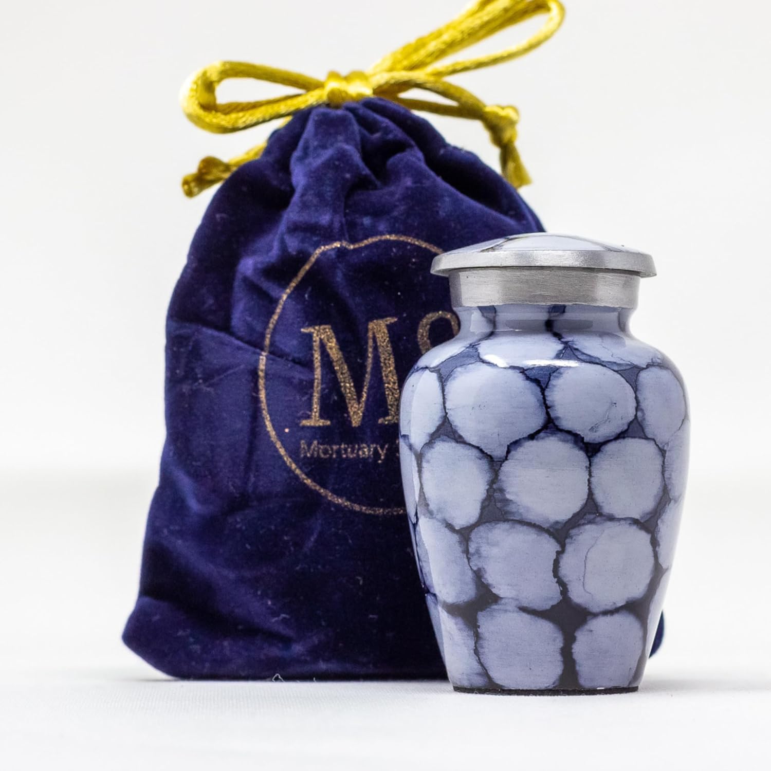 Purple and Black Mini Urn for Human Ashes - Keepsake Urn with Blue Velvet Bag