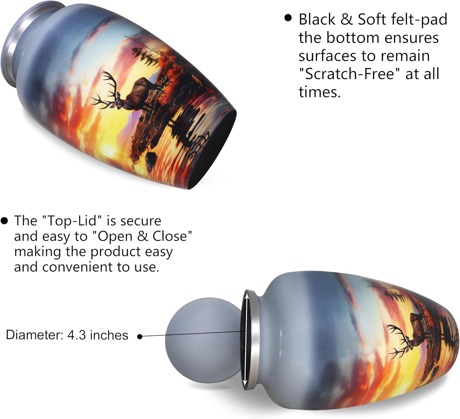 M MEILINXU Decorative Urn with Deer Design Forest and Grey Sky - Full Size