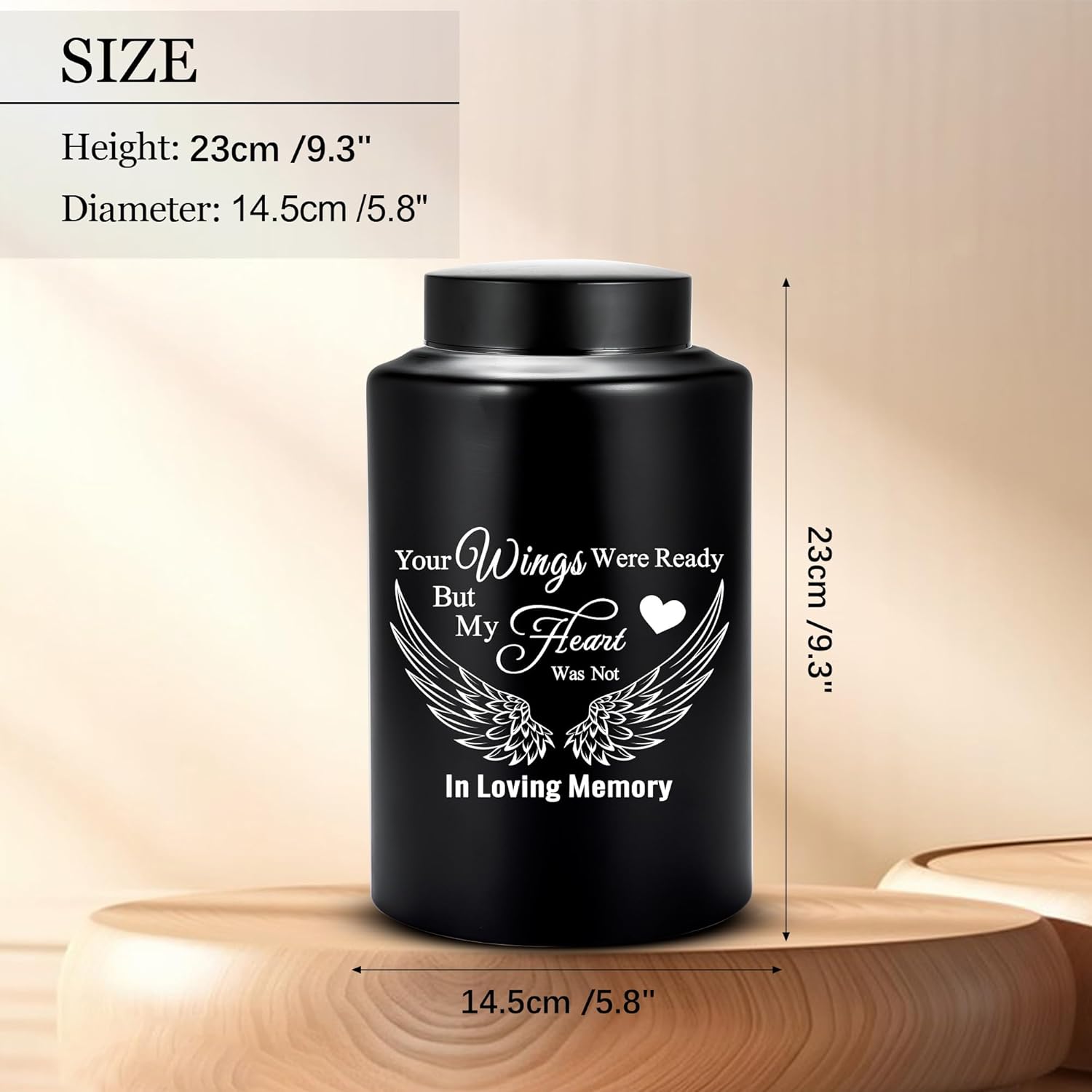 Large Urns for Human Ashes 220 lbs Black Angel Wings Decorative Urns