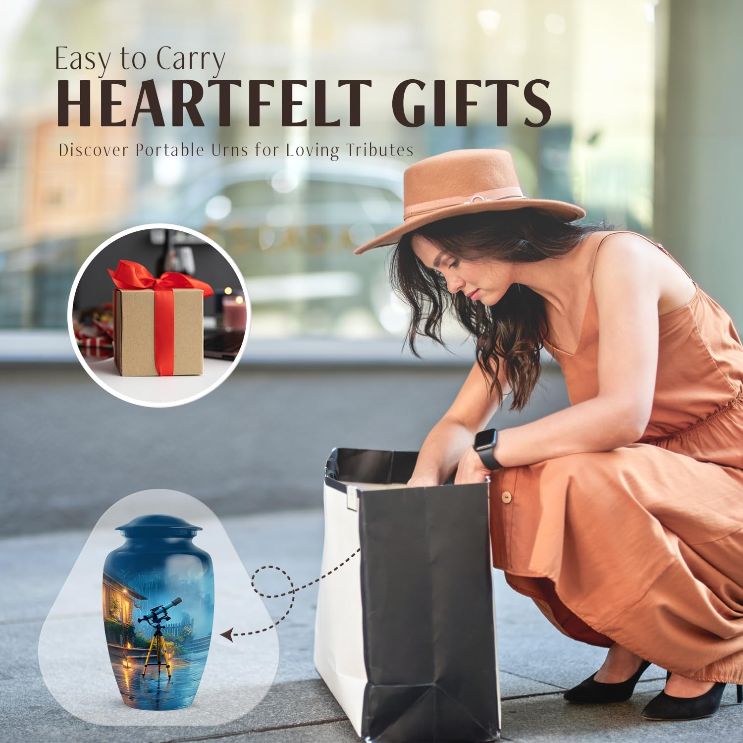 JAGASY 10 Inch Aluminum Ash Urn - Decorative Memorial Cremation Urn for Adult