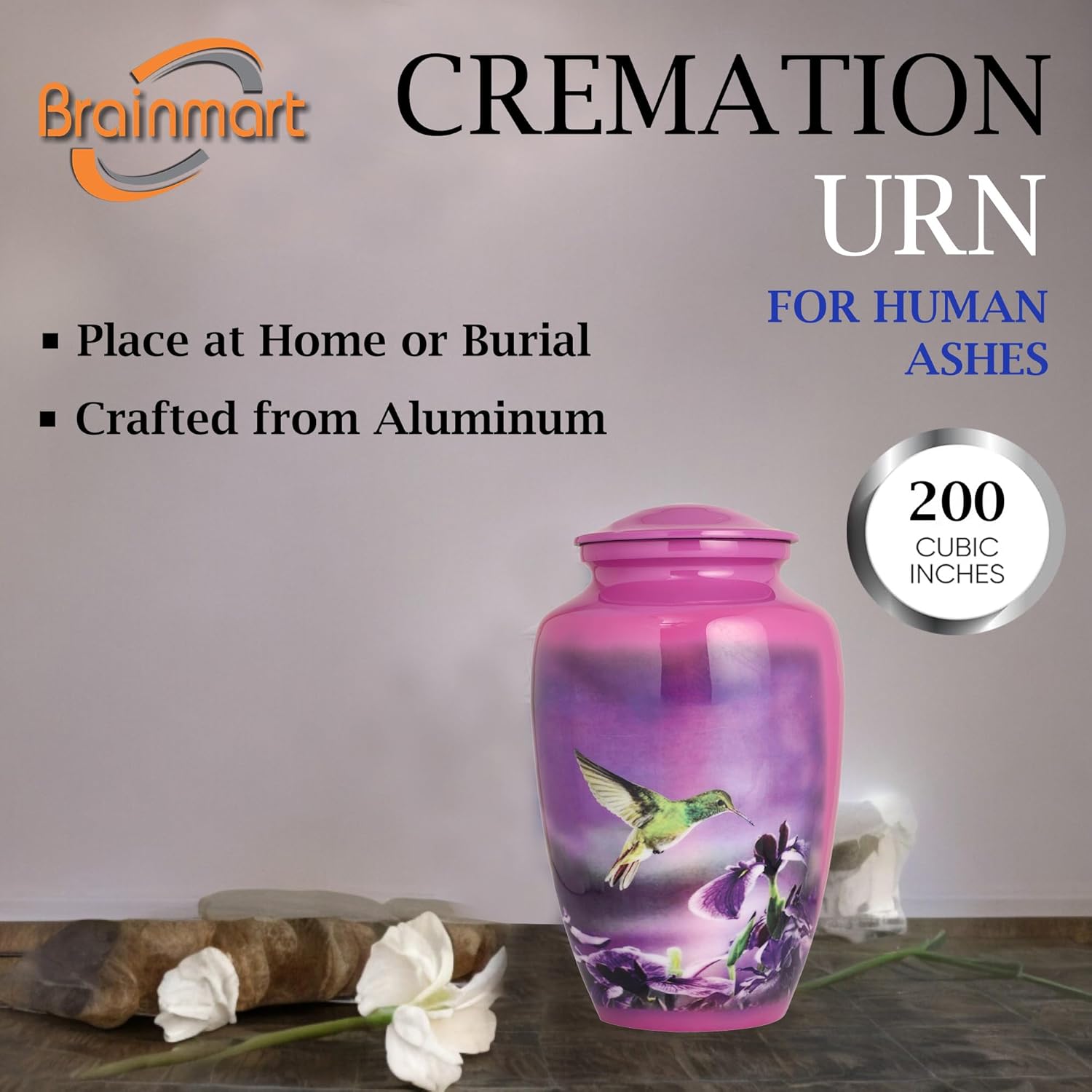 Purple Hummingbird Cremation Urn for Adults - Large Decorative Memorial