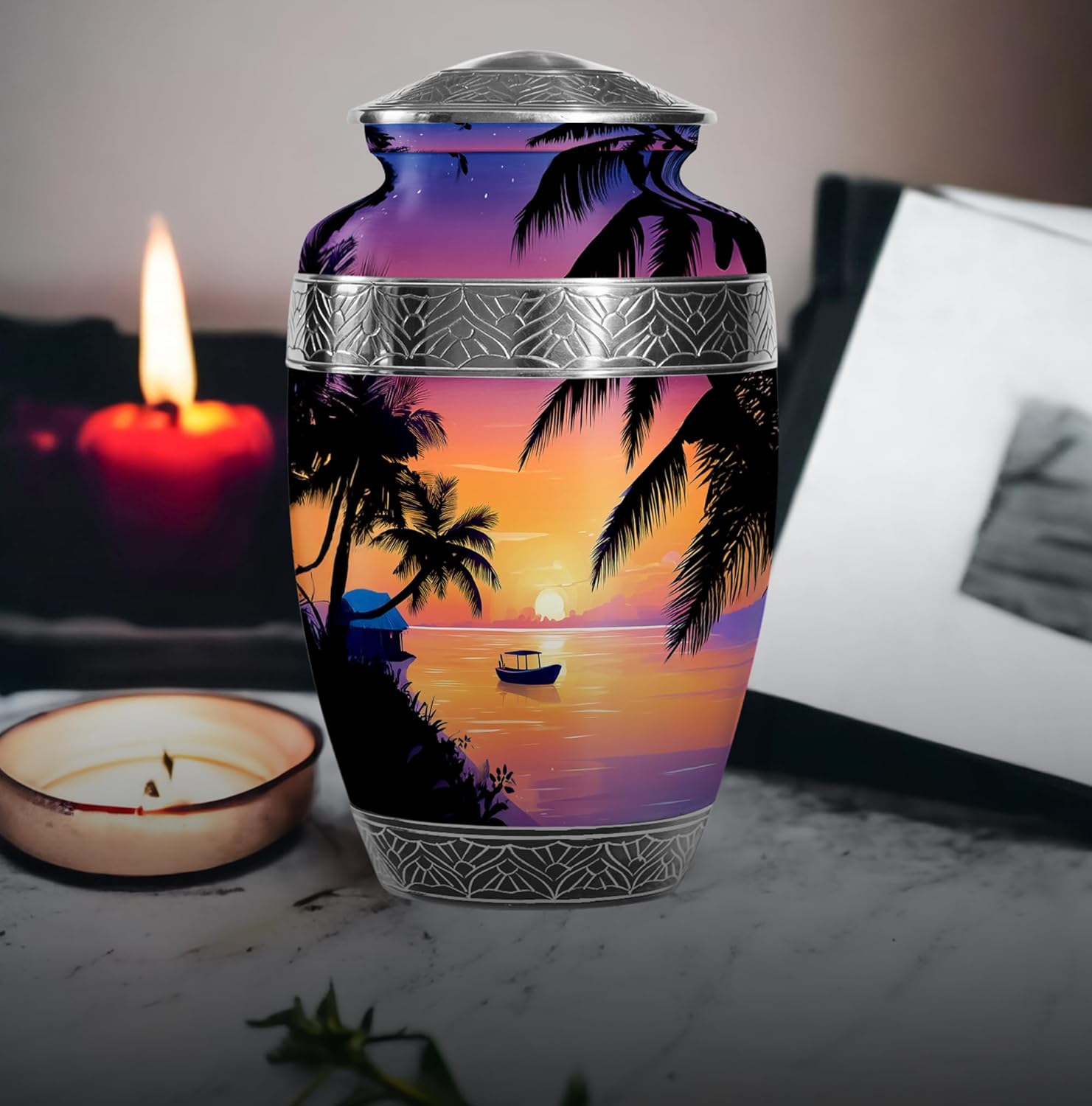 10 Inch Beach Cremation Urns for Mom Dad - Decorative Urn for Adult Ashes