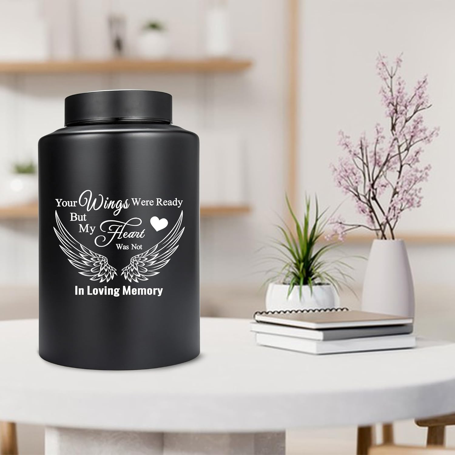 Large Urns for Human Ashes 220 lbs Black Angel Wings Decorative Urns