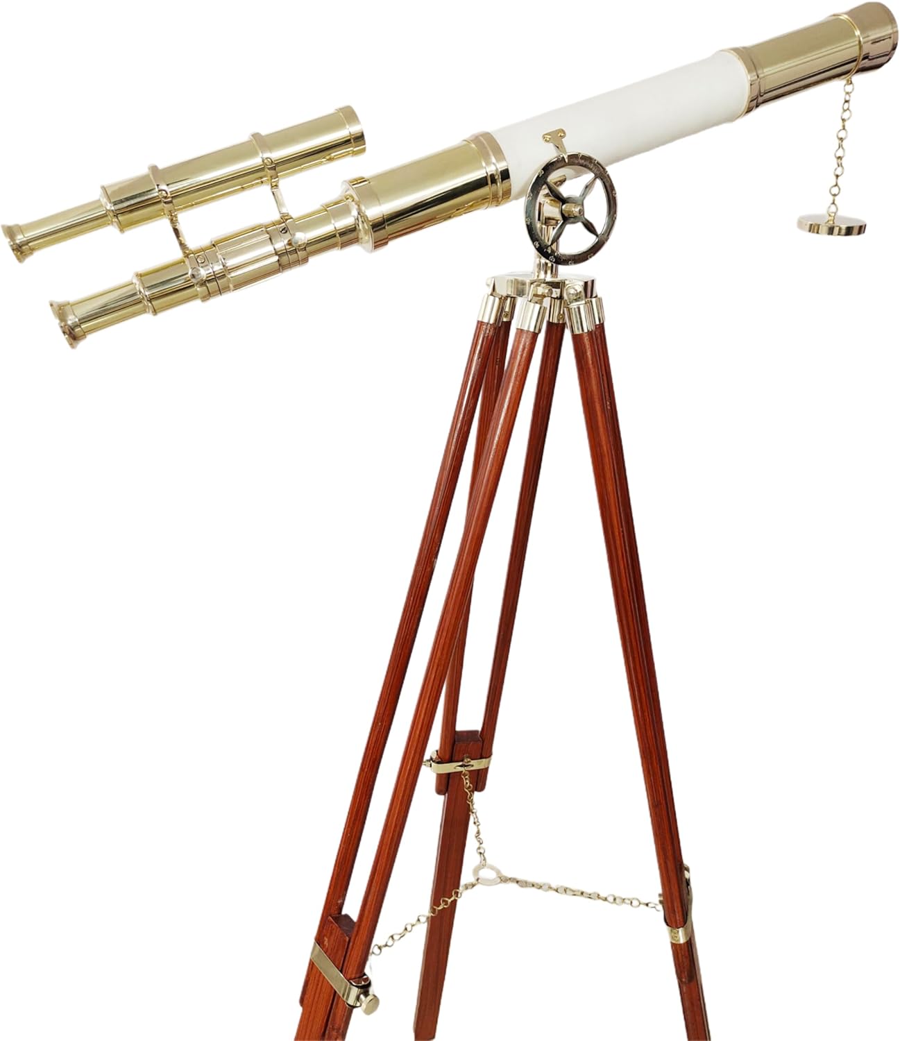 Vintage Floor Standing Telescope with Brass Finish and Wooden Tripod