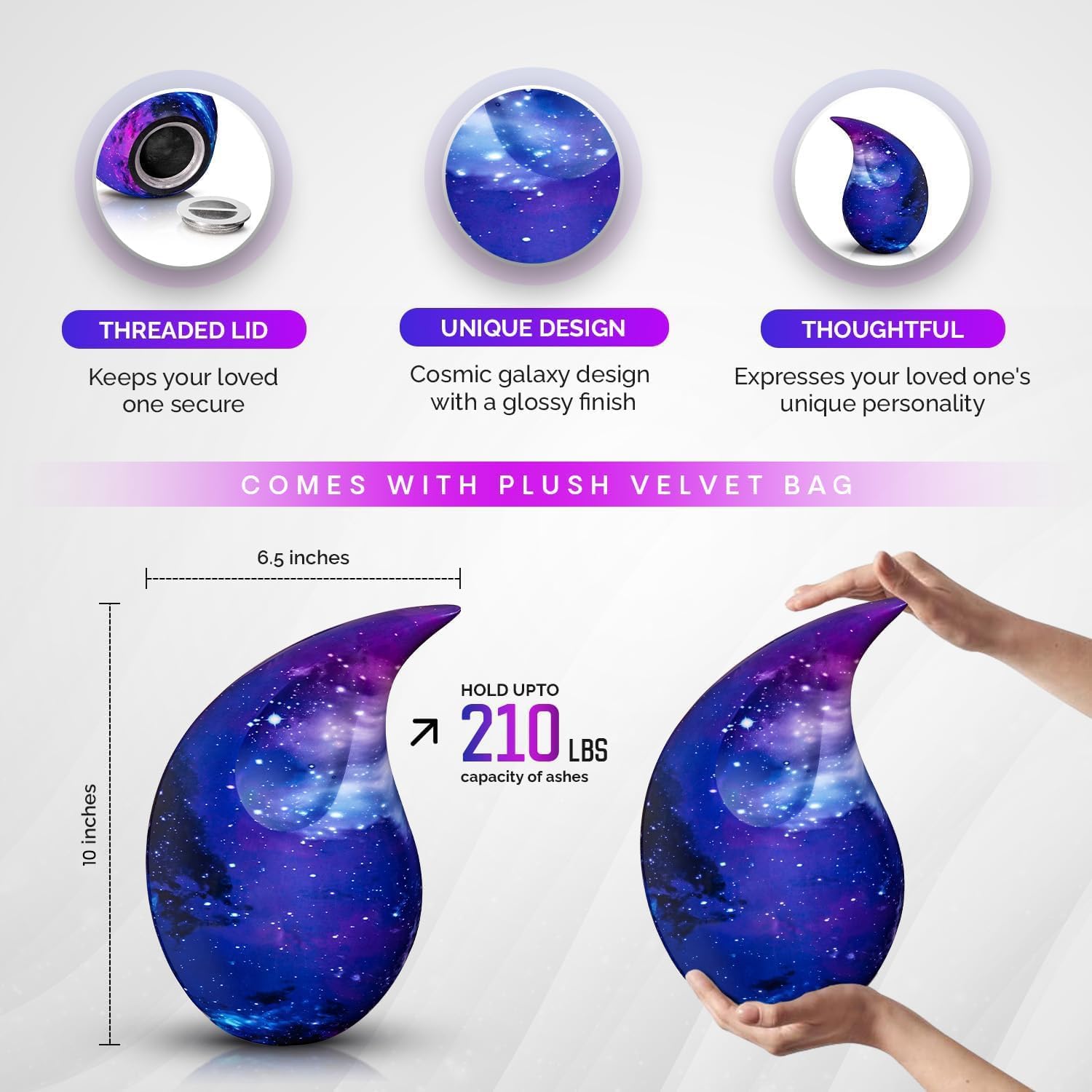 Teardrop Urns for Human Ashes - Large Standard Size Handcrafted Cremation Urns for Dad Mom Men Women