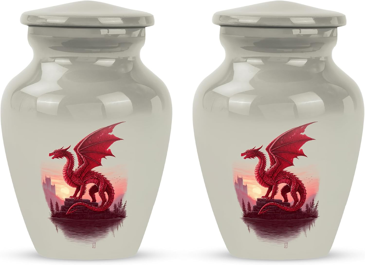 Red Dragon Urn Set for Ashes 3 Inch Size 2 Pieces