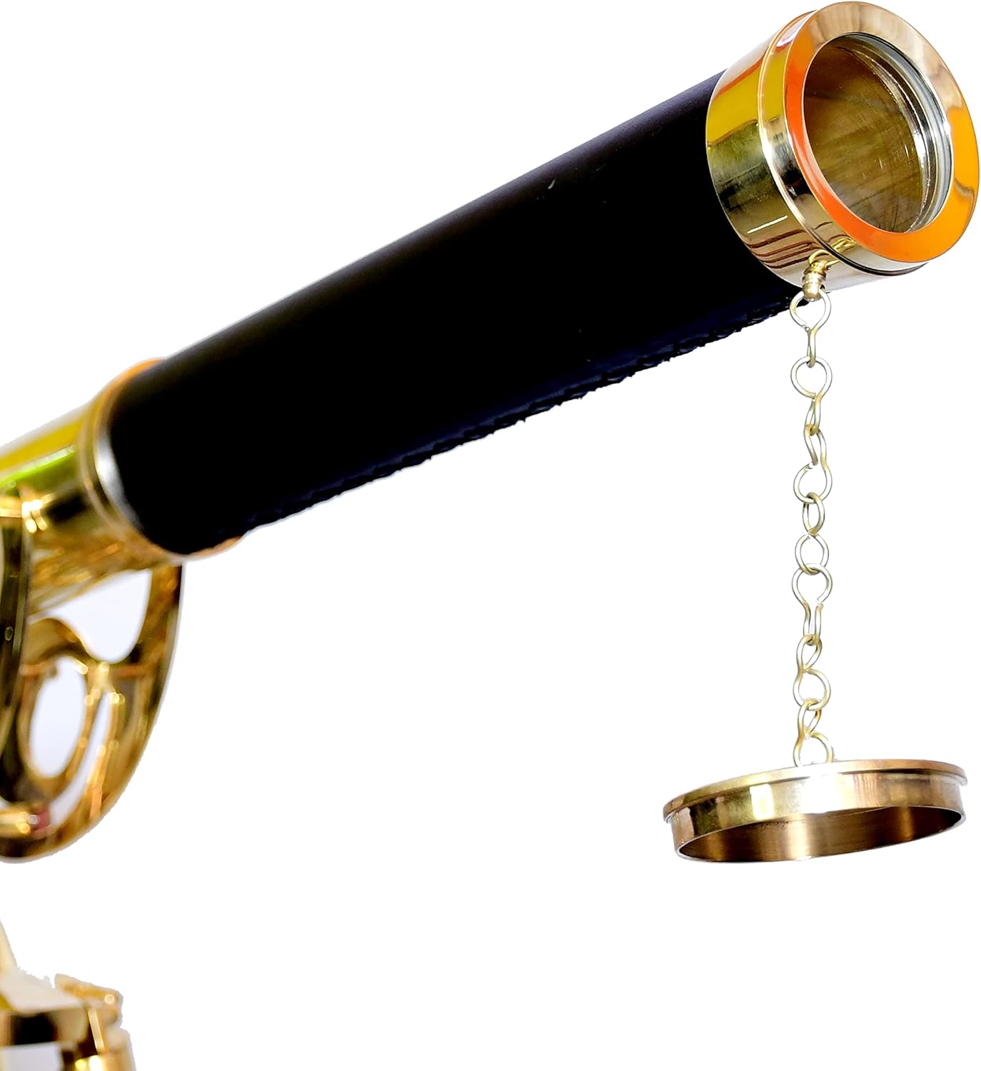 Vintage Nautical Brass Telescope with Black Leather Cover